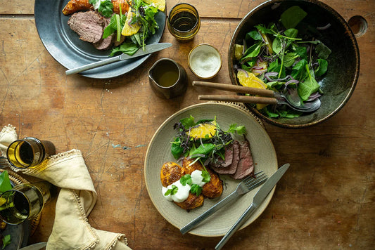 Plate with Eye fillet with salad and kumara