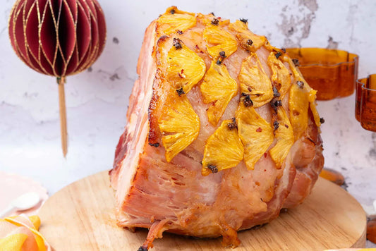 Christmas ham with pineapple slices over
