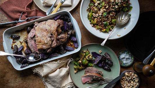Rolled Lamb Roast with Brussel Sprouts