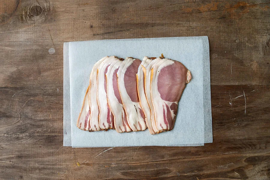 slices on middle bacon on baking paper