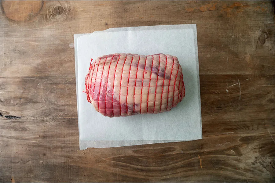 lamb shoulder roast with red netting