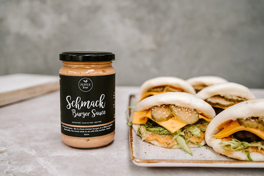 jar of burger sauce next to bao burgers
